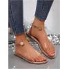 imageOYOANGLE Womens Pearl Decor Clear Straps Open Toe Flat Sandals Leather Outdoor Beach SandalsChampagne