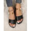 imageOYOANGLE Womens Pearl Decor Clear Straps Open Toe Flat Sandals Leather Outdoor Beach SandalsDeep Black