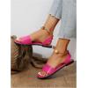 imageOYOANGLE Womens Pearl Decor Clear Straps Open Toe Flat Sandals Leather Outdoor Beach SandalsHot Pink