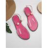 imageOYOANGLE Womens Pearl Decor Clear Straps Open Toe Flat Sandals Leather Outdoor Beach SandalsHot Pink Clear