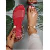 imageOYOANGLE Womens Pearl Decor Clear Straps Open Toe Flat Sandals Leather Outdoor Beach SandalsLight Red