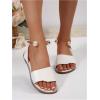 imageOYOANGLE Womens Pearl Decor Clear Straps Open Toe Flat Sandals Leather Outdoor Beach SandalsLight White
