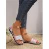 imageOYOANGLE Womens Pearl Decor Clear Straps Open Toe Flat Sandals Leather Outdoor Beach SandalsMulticolor