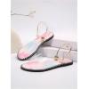 imageOYOANGLE Womens Pearl Decor Clear Straps Open Toe Flat Sandals Leather Outdoor Beach SandalsPink and Blue