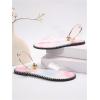 imageOYOANGLE Womens Pearl Decor Clear Straps Open Toe Flat Sandals Leather Outdoor Beach SandalsPink and Blue