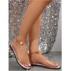 imageOYOANGLE Womens Pearl Decor Clear Straps Open Toe Flat Sandals Leather Outdoor Beach SandalsPink and Blue