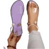 imageOYOANGLE Womens Pearl Decor Clear Straps Open Toe Flat Sandals Leather Outdoor Beach SandalsPurple