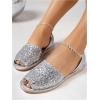 imageOYOANGLE Womens Peep Toe Slingback Flat Sandals Summer Comfortable Outdoor Casual SlidesSilver