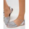 imageOYOANGLE Womens Peep Toe Slingback Flat Sandals Summer Comfortable Outdoor Casual SlidesSilver