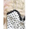 imageOYOANGLE Womens Polka Dots Contrast Lace V Neck Sleeveless Cami Tops Ruffle Trim Tie Front Crop CamisolesBlack and White