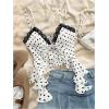 imageOYOANGLE Womens Polka Dots Contrast Lace V Neck Sleeveless Cami Tops Ruffle Trim Tie Front Crop CamisolesBlack and White