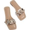 imageOYOANGLE Womens Rhinestone Flower Decor Clear Strap Sandals Square Toe Flat SandalsApricot
