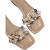 imageOYOANGLE Womens Rhinestone Flower Decor Clear Strap Sandals Square Toe Flat SandalsApricot