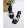 imageOYOANGLE Womens Rhinestone Flower Decor Clear Strap Sandals Square Toe Flat SandalsBlack