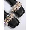 imageOYOANGLE Womens Rhinestone Flower Decor Clear Strap Sandals Square Toe Flat SandalsBlack