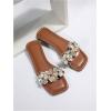 imageOYOANGLE Womens Rhinestone Flower Decor Clear Strap Sandals Square Toe Flat SandalsBrown