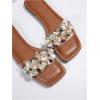 imageOYOANGLE Womens Rhinestone Flower Decor Clear Strap Sandals Square Toe Flat SandalsBrown