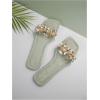 imageOYOANGLE Womens Rhinestone Flower Decor Clear Strap Sandals Square Toe Flat SandalsGreen