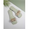 imageOYOANGLE Womens Rhinestone Flower Decor Clear Strap Sandals Square Toe Flat SandalsGreen