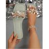 imageOYOANGLE Womens Rhinestone Flower Decor Clear Strap Sandals Square Toe Flat SandalsGreen