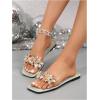 imageOYOANGLE Womens Rhinestone Flower Decor Clear Strap Sandals Square Toe Flat SandalsGreen