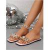 imageOYOANGLE Womens Rhinestone Flower Decor Clear Strap Sandals Square Toe Flat SandalsPink