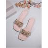 imageOYOANGLE Womens Rhinestone Flower Decor Clear Strap Sandals Square Toe Flat SandalsPink