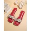 imageOYOANGLE Womens Rhinestone Flower Decor Clear Strap Sandals Square Toe Flat SandalsRed