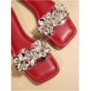 imageOYOANGLE Womens Rhinestone Flower Decor Clear Strap Sandals Square Toe Flat SandalsRed