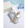 imageOYOANGLE Womens Rhinestone Flower Decor Clear Strap Sandals Square Toe Flat SandalsSilver