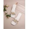 imageOYOANGLE Womens Rhinestone Flower Decor Clear Strap Sandals Square Toe Flat SandalsWhite