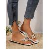 imageOYOANGLE Womens Rhinestone Flower Decor Clear Strap Sandals Square Toe Flat SandalsWhite
