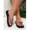 imageOYOANGLE Womens Rhinestone Jeweled Platform Flip Flops Boho Sparkly Wedge Thong Sandals Trendy Outdoor SlippersBlack