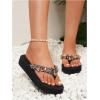 imageOYOANGLE Womens Rhinestone Jeweled Platform Flip Flops Boho Sparkly Wedge Thong Sandals Trendy Outdoor SlippersBlack
