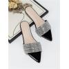 imageOYOANGLE Womens Rhinestone Pointed Open Toe Sandals Leather Sparkly Single Band Elegant Slide SandalsBlack