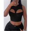 imageOYOANGLE Womens Ribbed Knit Cut Out Tank Top Crew Neck Sleeveless Party Crop TopsBlack