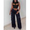 imageOYOANGLE Womens Ribbed Knit Cut Out Tank Top Crew Neck Sleeveless Party Crop TopsBlack