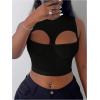 imageOYOANGLE Womens Ribbed Knit Cut Out Tank Top Crew Neck Sleeveless Party Crop TopsBlack