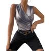 imageOYOANGLE Womens Semi Sheer Surplice Neck Sleeveless Tank Top Slim Fit Wrap Vest TopsBlack