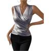 imageOYOANGLE Womens Semi Sheer Surplice Neck Sleeveless Tank Top Slim Fit Wrap Vest TopsBlack
