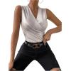 imageOYOANGLE Womens Semi Sheer Surplice Neck Sleeveless Tank Top Slim Fit Wrap Vest TopsWhite