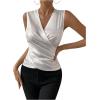 imageOYOANGLE Womens Semi Sheer Surplice Neck Sleeveless Tank Top Slim Fit Wrap Vest TopsWhite