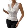 imageOYOANGLE Womens Semi Sheer Surplice Neck Sleeveless Tank Top Slim Fit Wrap Vest TopsWhite