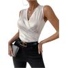 imageOYOANGLE Womens Semi Sheer Surplice Neck Sleeveless Tank Top Slim Fit Wrap Vest TopsWhite