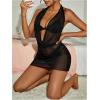 imageOYOANGLE Womens Sheer Mesh Halter Swimsuit Cover Up Dress Draped Front Backless Ruched Bathing Suit CoverupsBlack