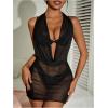 imageOYOANGLE Womens Sheer Mesh Halter Swimsuit Cover Up Dress Draped Front Backless Ruched Bathing Suit CoverupsBlack