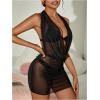 imageOYOANGLE Womens Sheer Mesh Halter Swimsuit Cover Up Dress Draped Front Backless Ruched Bathing Suit CoverupsBlack