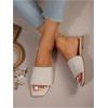 imageOYOANGLE Womens Single Band Square Open Toe Slide Sandals Summer Slip on Flat SandalsBeige