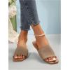 imageOYOANGLE Womens Single Band Square Open Toe Slide Sandals Summer Slip on Flat SandalsKhaki