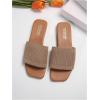 imageOYOANGLE Womens Single Band Square Open Toe Slide Sandals Summer Slip on Flat SandalsKhaki